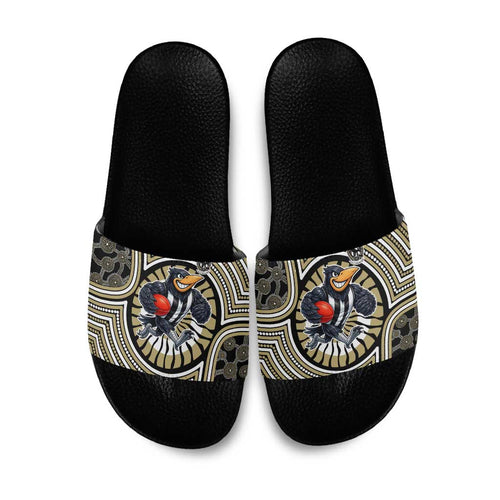 Collingwood Football Club Slide Sandals Indigenous Monochrome Dot Art Mascot Style