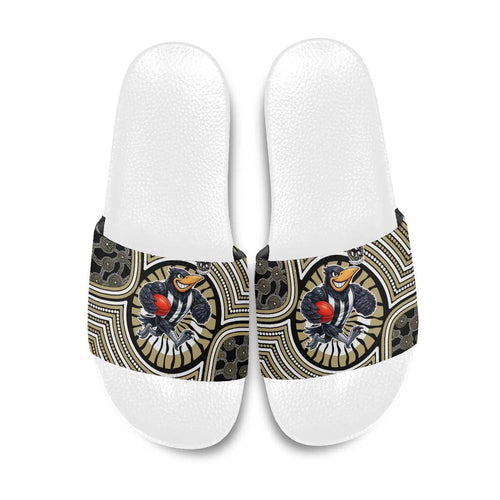 Collingwood Football Club Slide Sandals Indigenous Monochrome Dot Art Mascot Style