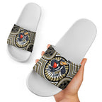 Collingwood Football Club Slide Sandals Indigenous Monochrome Dot Art Mascot Style