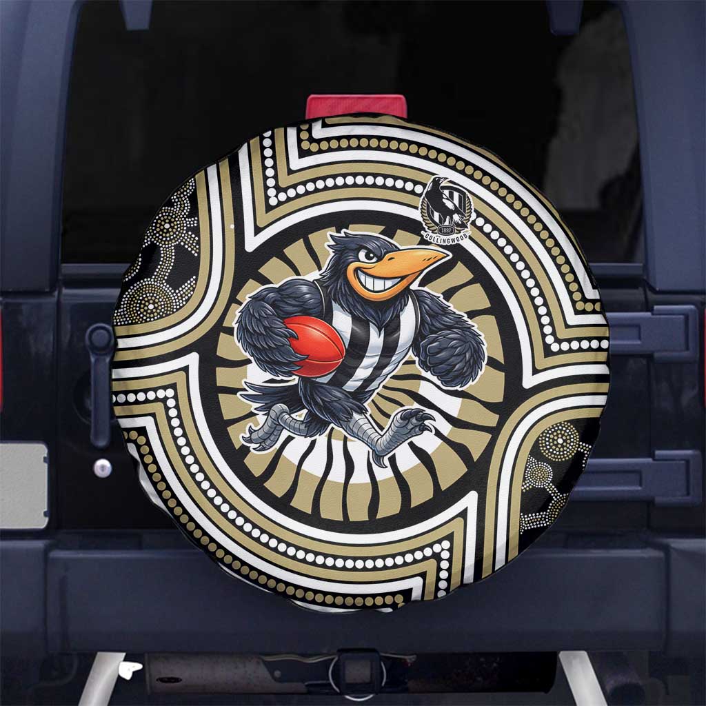 Collingwood Football Club Spare Tire Cover Indigenous Monochrome Dot Art Mascot Style