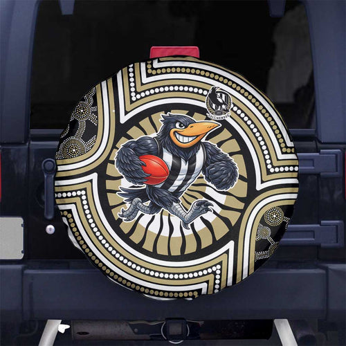 Collingwood Football Club Spare Tire Cover Indigenous Monochrome Dot Art Mascot Style
