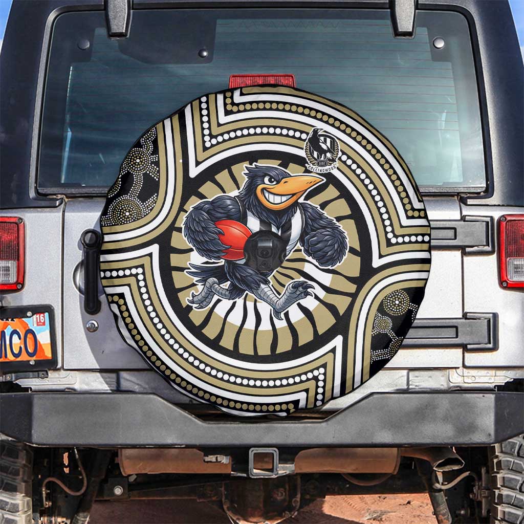 Collingwood Football Club Spare Tire Cover Indigenous Monochrome Dot Art Mascot Style