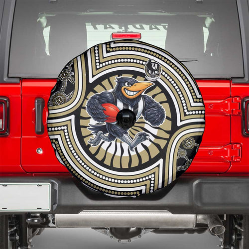 Collingwood Football Club Spare Tire Cover Indigenous Monochrome Dot Art Mascot Style