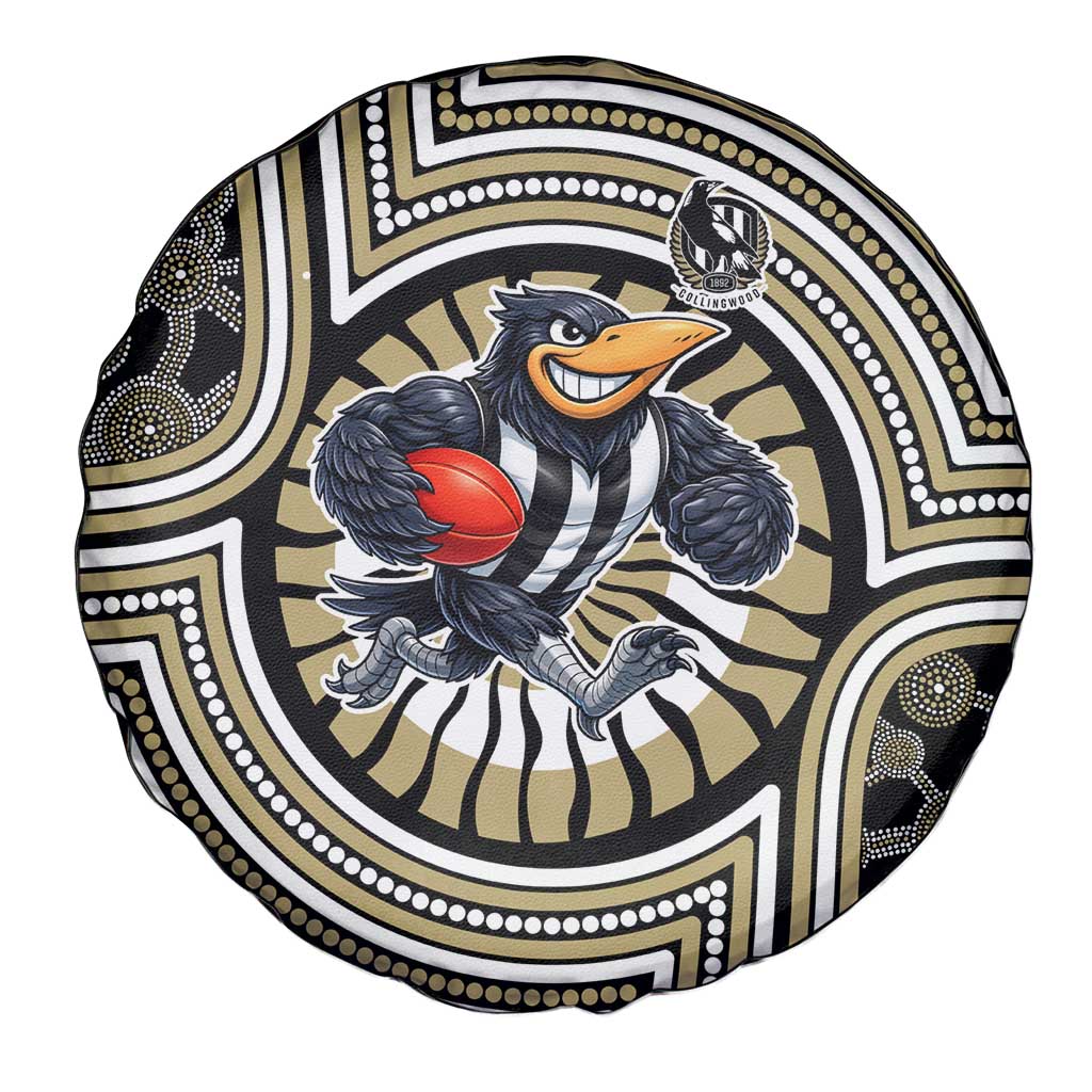 Collingwood Football Club Spare Tire Cover Indigenous Monochrome Dot Art Mascot Style