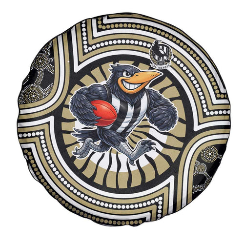 Collingwood Football Club Spare Tire Cover Indigenous Monochrome Dot Art Mascot Style