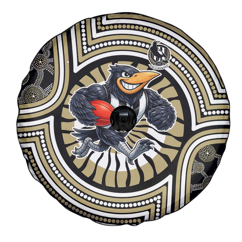 Collingwood Football Club Spare Tire Cover Indigenous Monochrome Dot Art Mascot Style