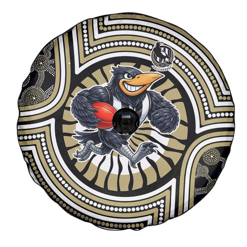 Collingwood Football Club Spare Tire Cover Indigenous Monochrome Dot Art Mascot Style