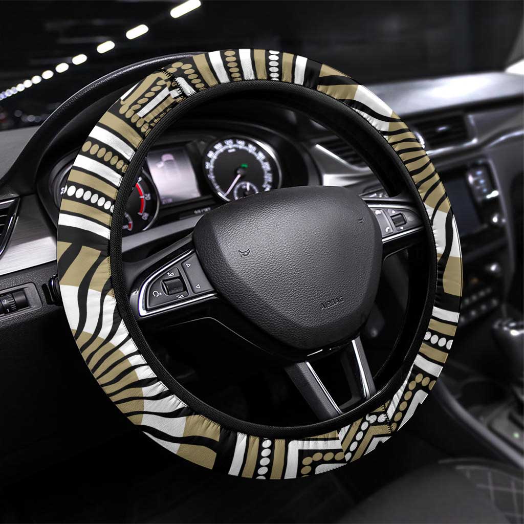 Collingwood Football Club Steering Wheel Cover Indigenous Monochrome Dot Art Mascot Style