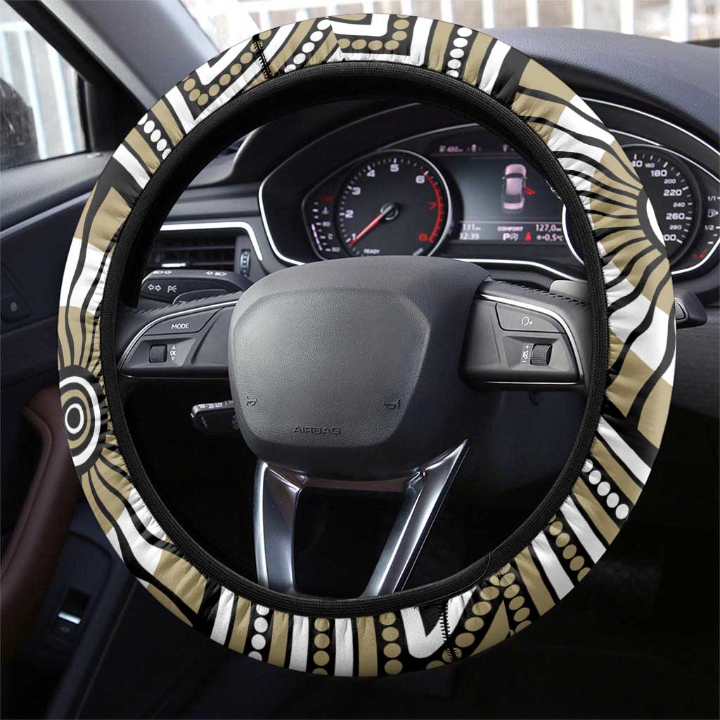 Collingwood Football Club Steering Wheel Cover Indigenous Monochrome Dot Art Mascot Style
