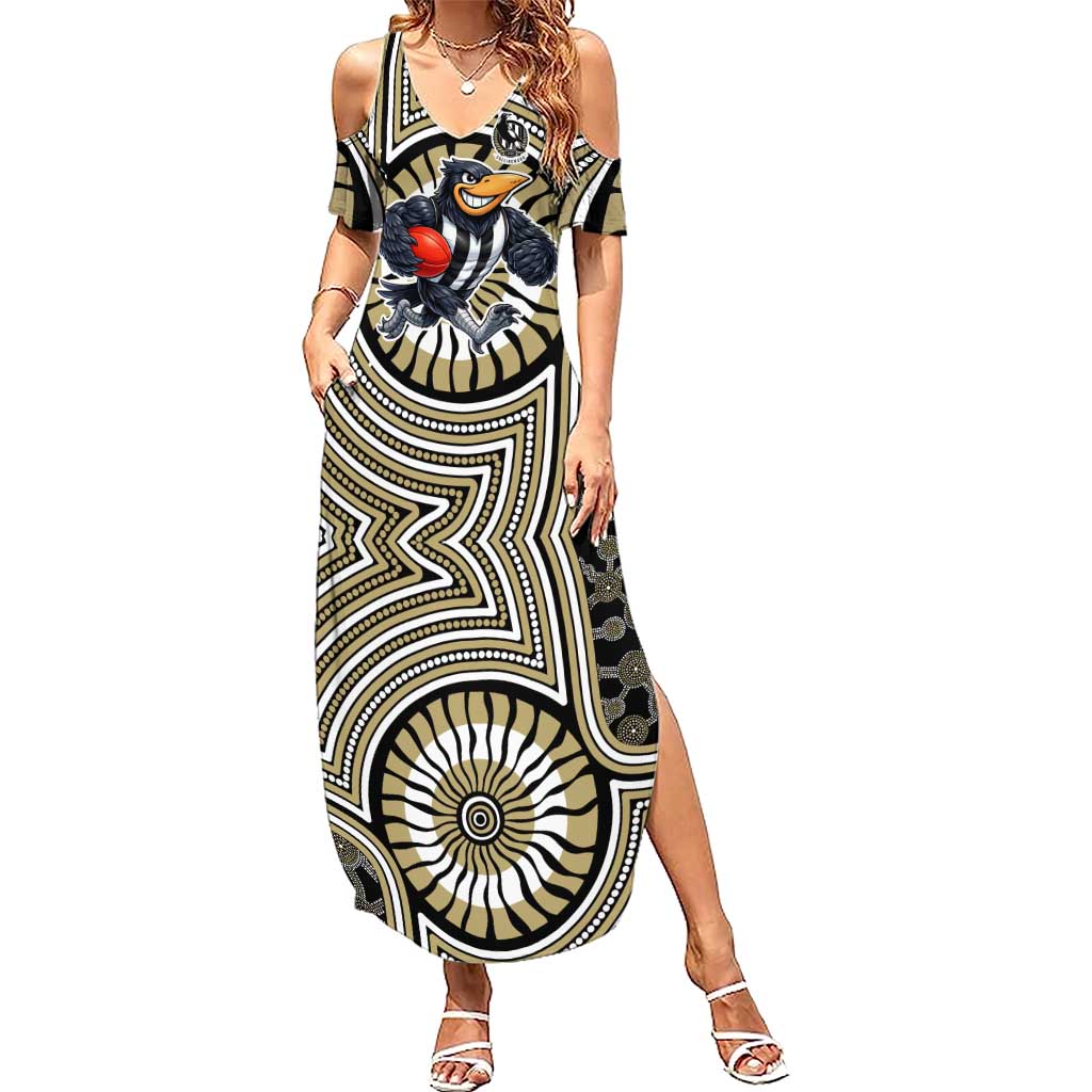 Collingwood Football Club Summer Maxi Dress Indigenous Monochrome Dot Art Mascot Style
