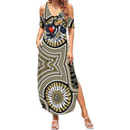 Collingwood Football Club Summer Maxi Dress Indigenous Monochrome Dot Art Mascot Style
