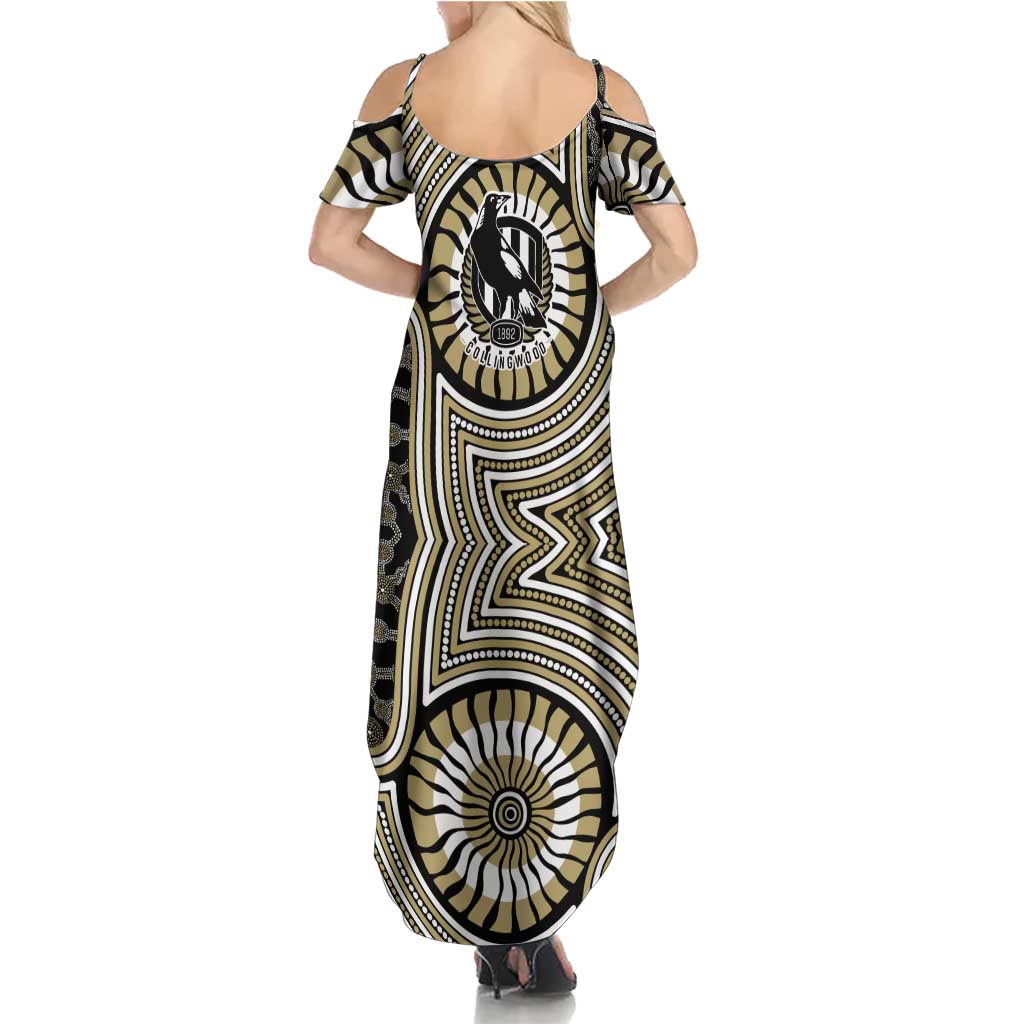 Collingwood Football Club Summer Maxi Dress Indigenous Monochrome Dot Art Mascot Style