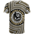 Collingwood Football Club T Shirt Indigenous Monochrome Dot Art Mascot Style