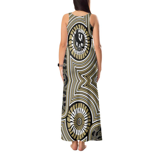 Collingwood Football Club Tank Maxi Dress Indigenous Monochrome Dot Art Mascot Style