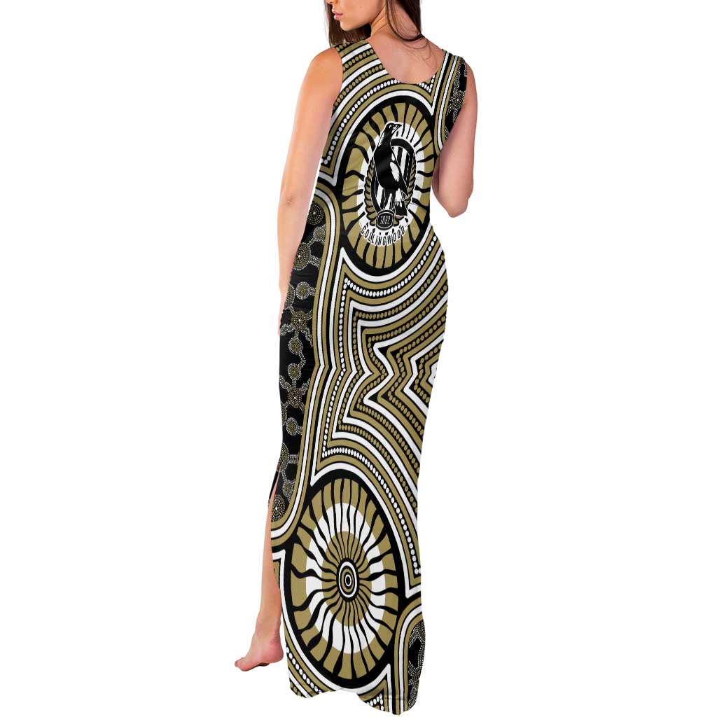 Collingwood Football Club Tank Maxi Dress Indigenous Monochrome Dot Art Mascot Style