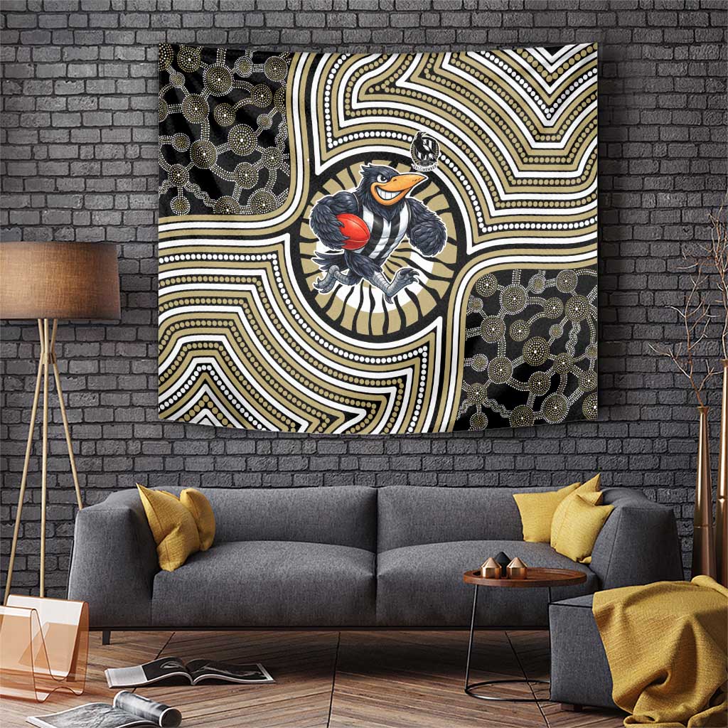 Collingwood Football Club Tapestry Indigenous Monochrome Dot Art Mascot Style