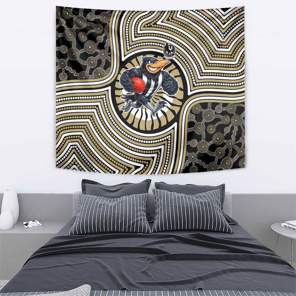 Collingwood Football Club Tapestry Indigenous Monochrome Dot Art Mascot Style