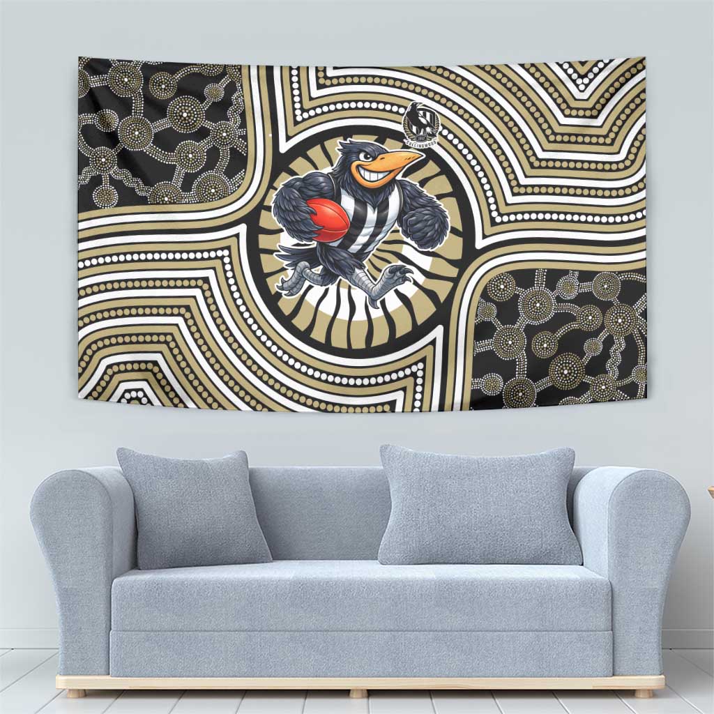 Collingwood Football Club Tapestry Indigenous Monochrome Dot Art Mascot Style