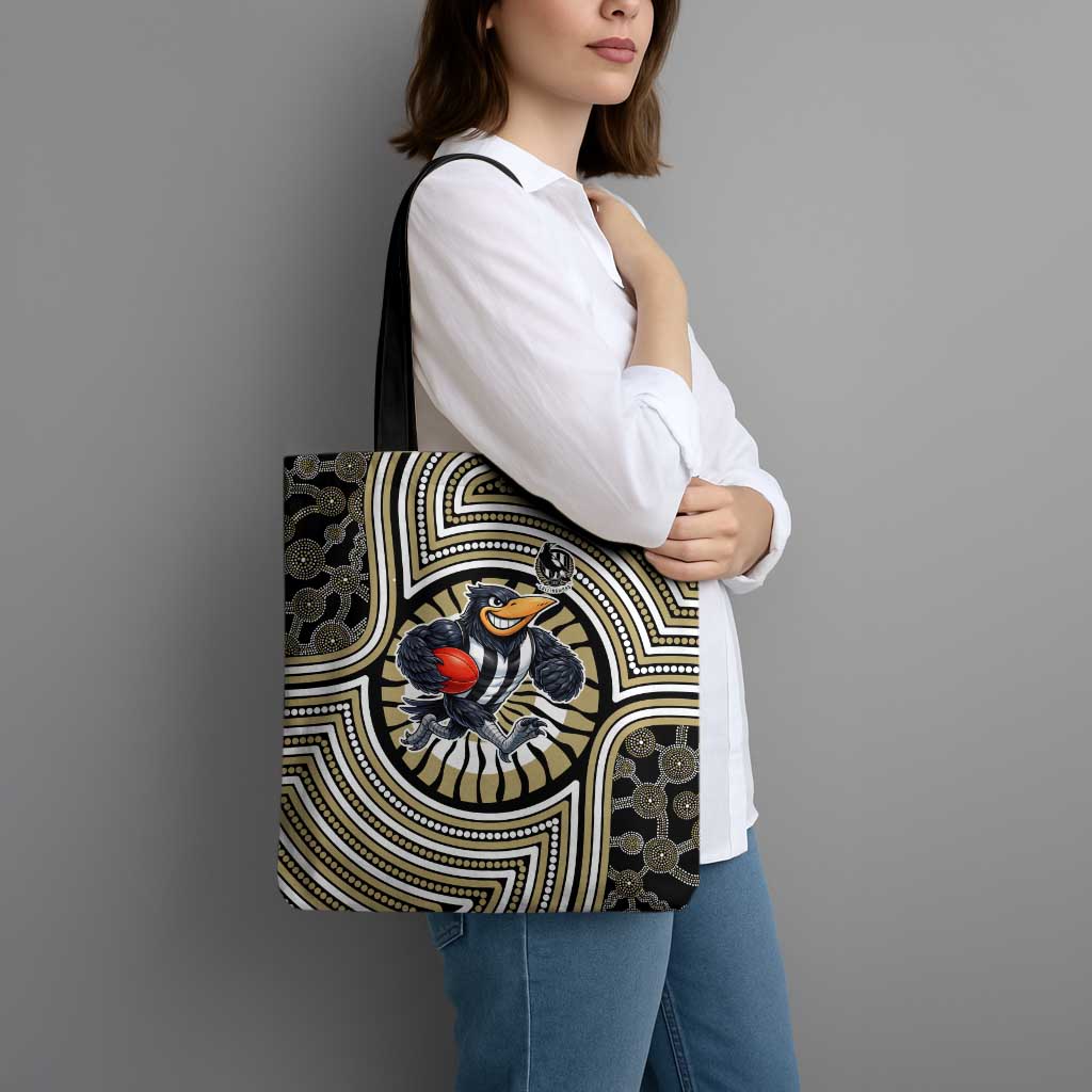 Collingwood Football Club Tote Bag Indigenous Monochrome Dot Art Mascot Style