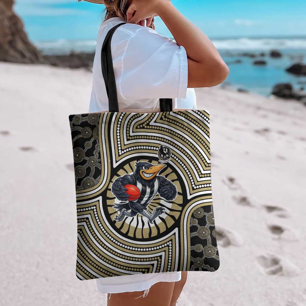 Collingwood Football Club Tote Bag Indigenous Monochrome Dot Art Mascot Style