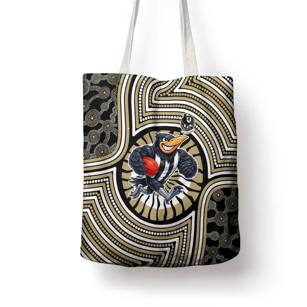 Collingwood Football Club Tote Bag Indigenous Monochrome Dot Art Mascot Style