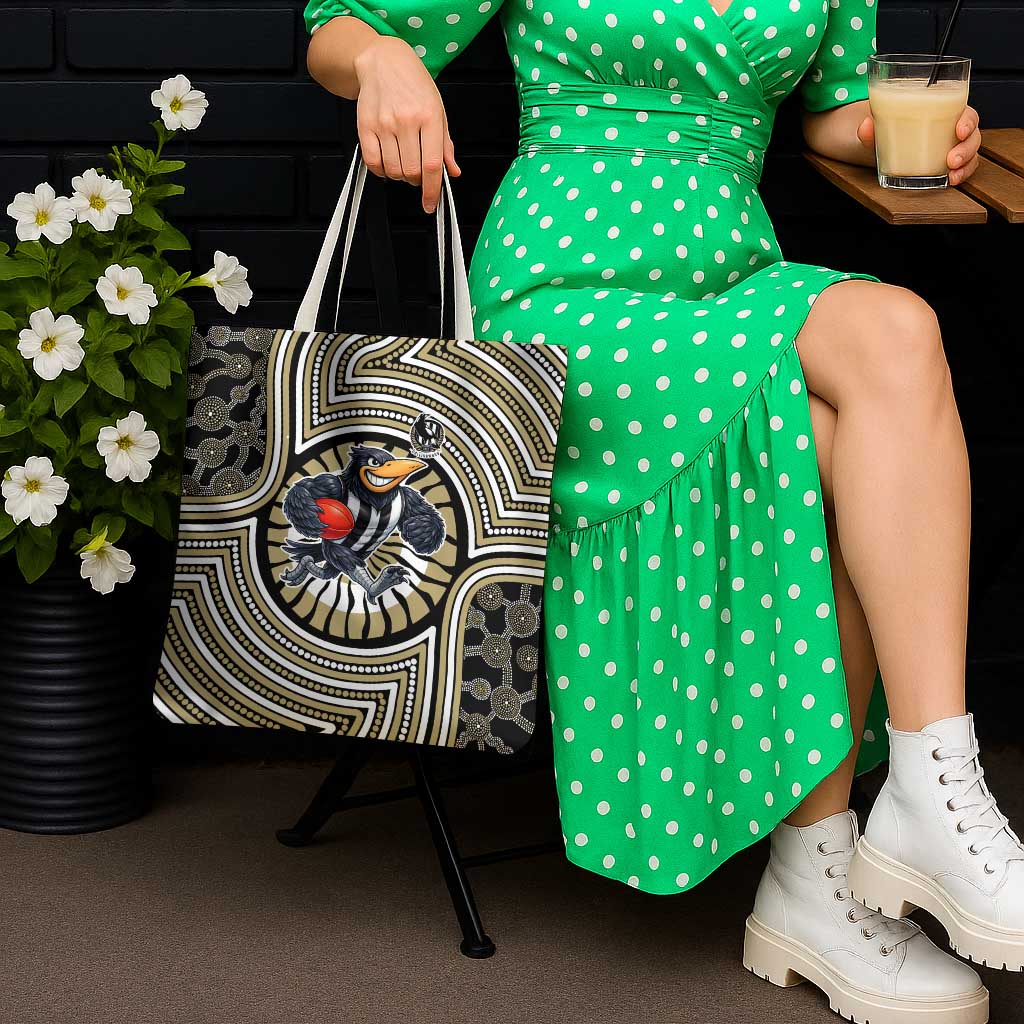 Collingwood Football Club Tote Bag Indigenous Monochrome Dot Art Mascot Style