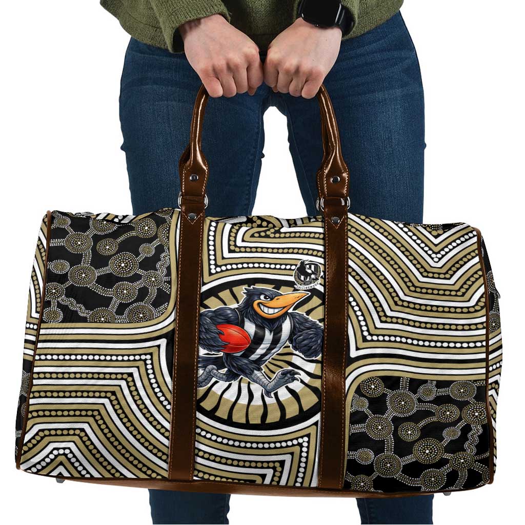 Collingwood Football Club Travel Bag Indigenous Monochrome Dot Art Mascot Style