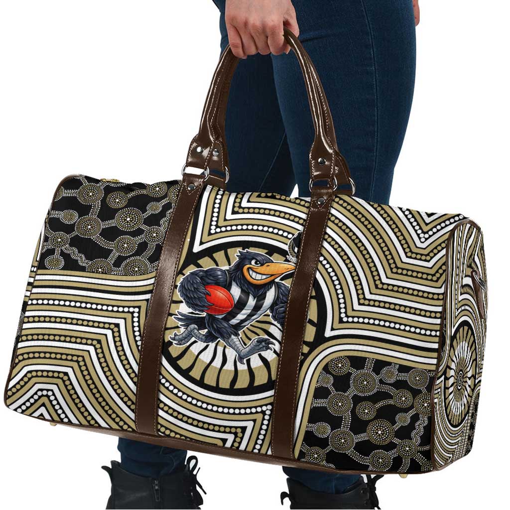 Collingwood Football Club Travel Bag Indigenous Monochrome Dot Art Mascot Style