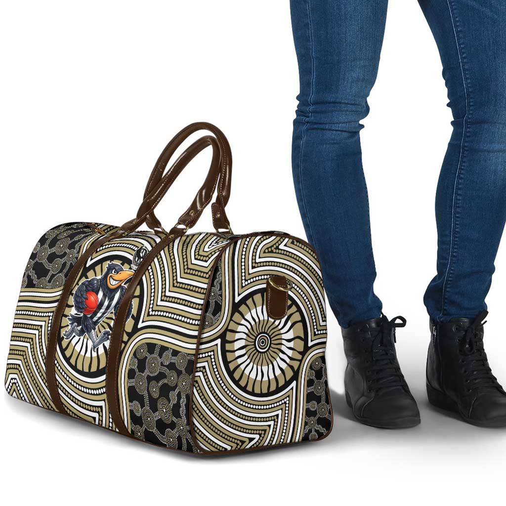 Collingwood Football Club Travel Bag Indigenous Monochrome Dot Art Mascot Style