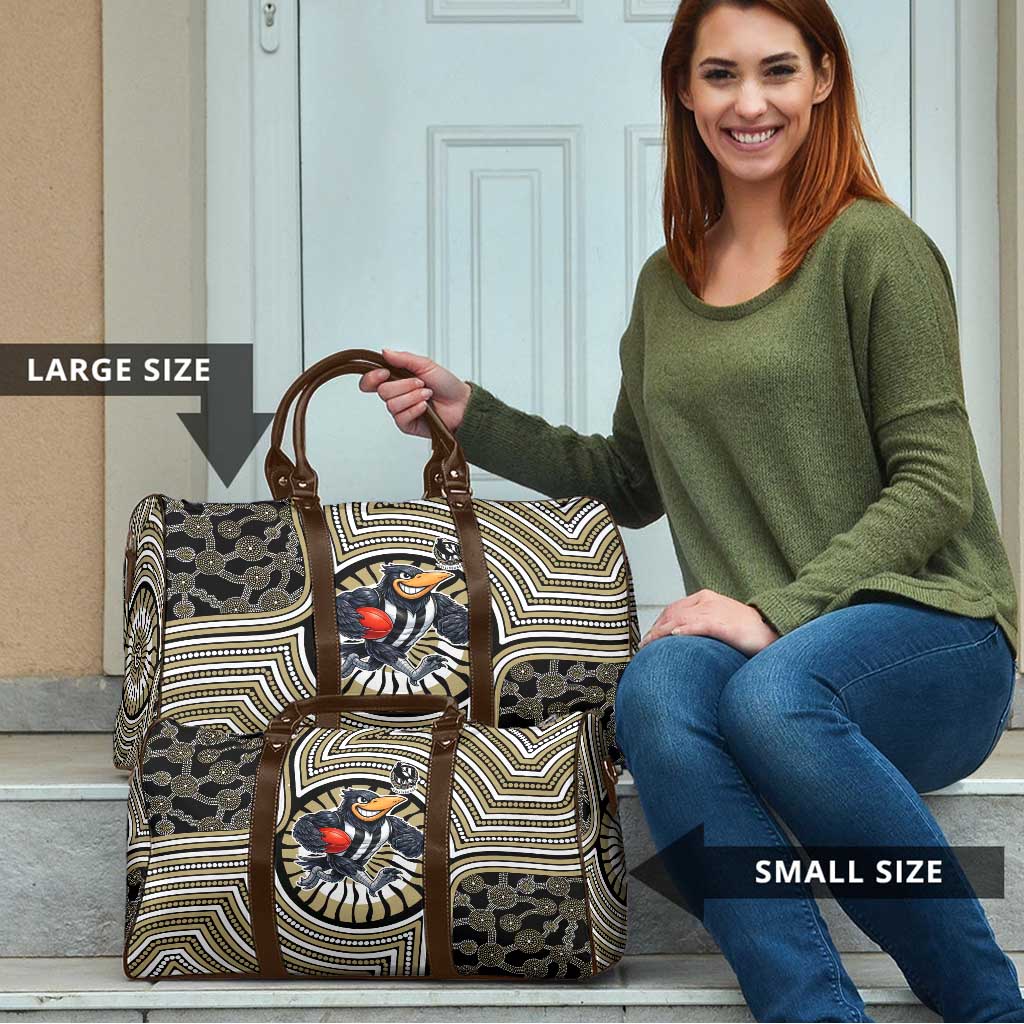 Collingwood Football Club Travel Bag Indigenous Monochrome Dot Art Mascot Style