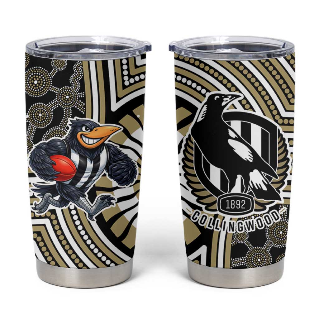 Collingwood Football Club Tumbler Cup Indigenous Monochrome Dot Art Mascot Style
