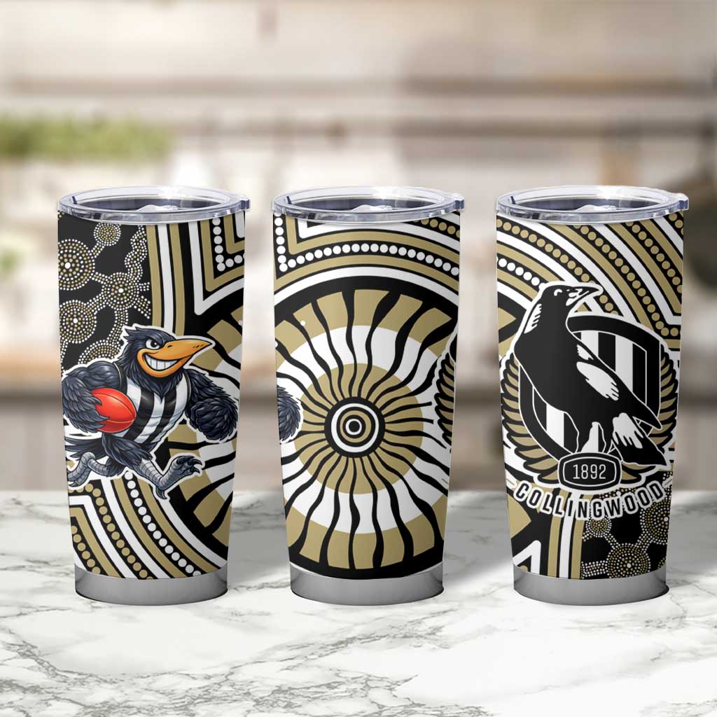 Collingwood Football Club Tumbler Cup Indigenous Monochrome Dot Art Mascot Style