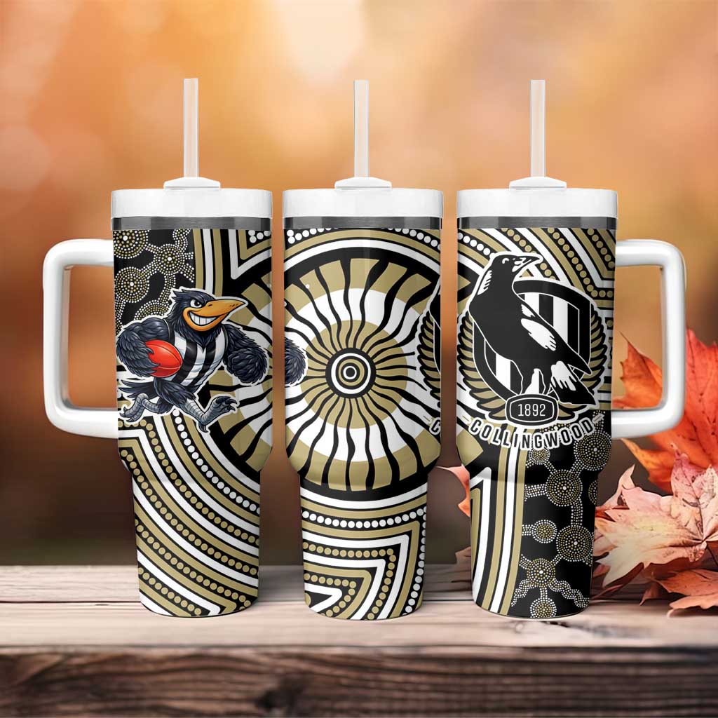 Collingwood Football Club Tumbler With Handle Indigenous Monochrome Dot Art Mascot Style