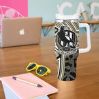 Collingwood Football Club Tumbler With Handle Indigenous Monochrome Dot Art Mascot Style