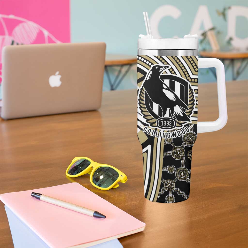 Collingwood Football Club Tumbler With Handle Indigenous Monochrome Dot Art Mascot Style