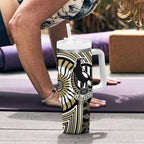 Collingwood Football Club Tumbler With Handle Indigenous Monochrome Dot Art Mascot Style