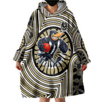 Collingwood Football Club Wearable Blanket Hoodie Indigenous Monochrome Dot Art Mascot Style