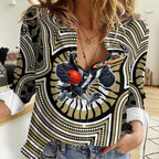 Collingwood Football Club Women Casual Shirt Indigenous Monochrome Dot Art Mascot Style