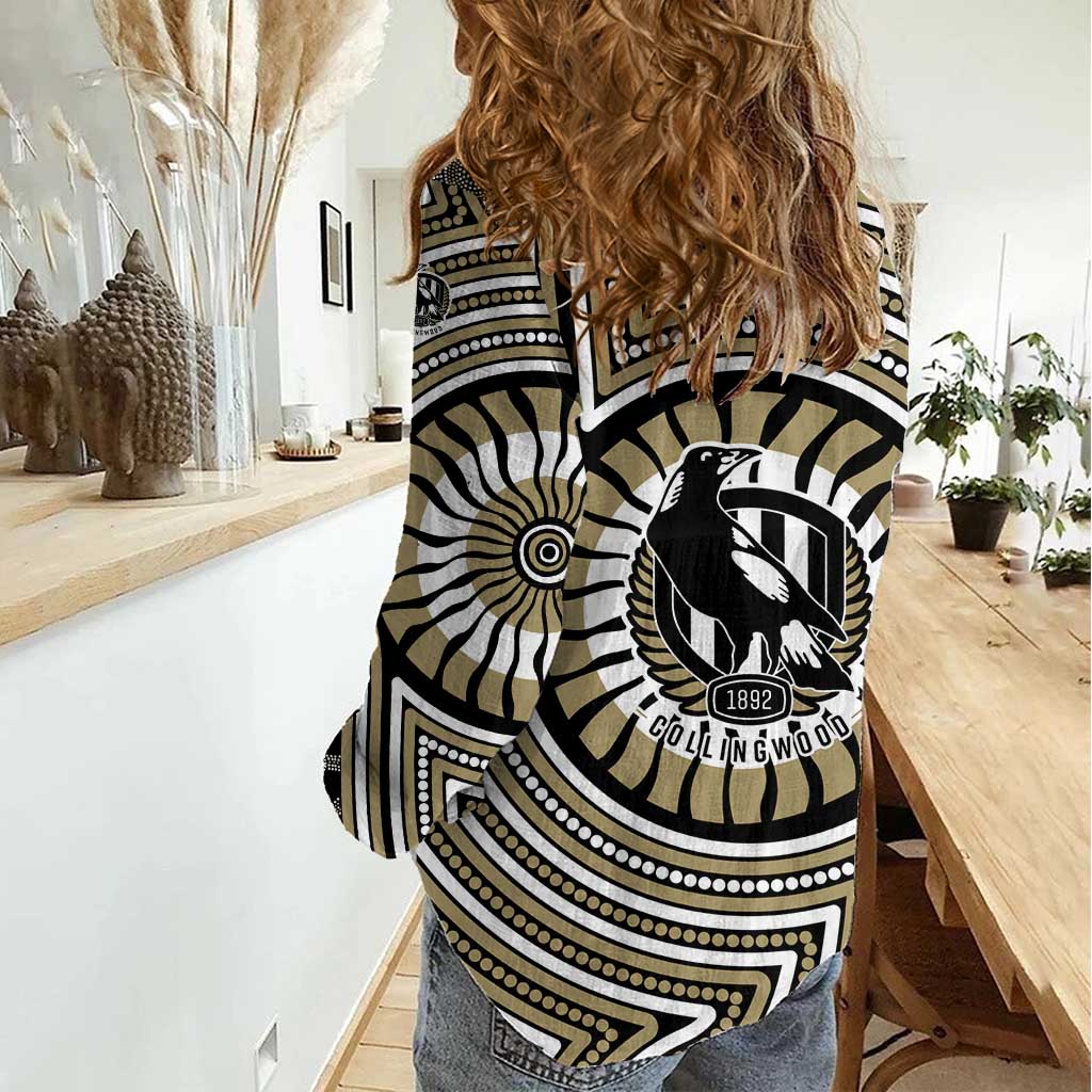 Collingwood Football Club Women Casual Shirt Indigenous Monochrome Dot Art Mascot Style