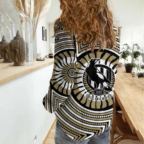 Collingwood Football Club Women Casual Shirt Indigenous Monochrome Dot Art Mascot Style
