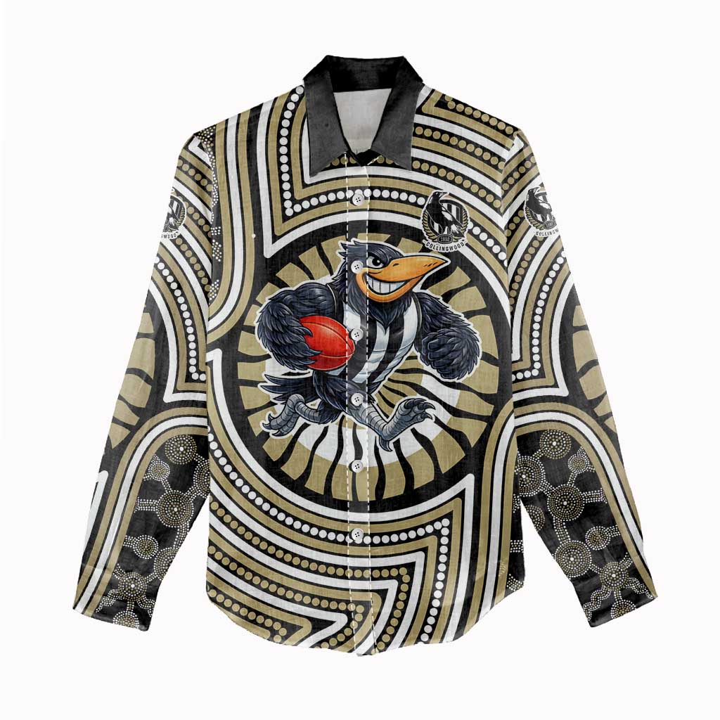 Collingwood Football Club Women Casual Shirt Indigenous Monochrome Dot Art Mascot Style
