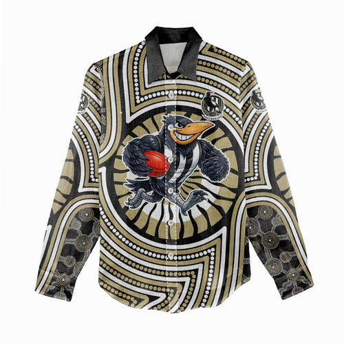 Collingwood Football Club Women Casual Shirt Indigenous Monochrome Dot Art Mascot Style