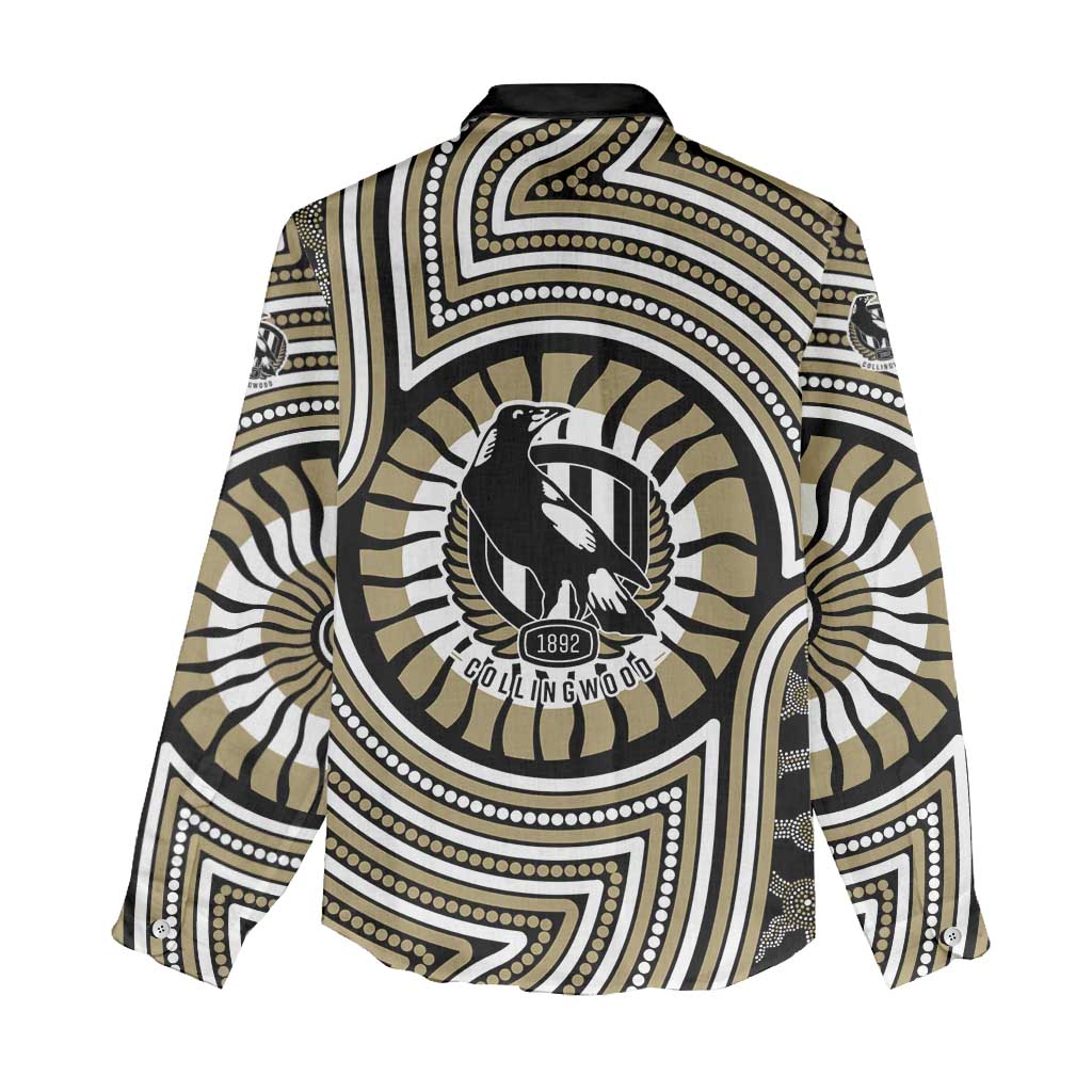 Collingwood Football Club Women Casual Shirt Indigenous Monochrome Dot Art Mascot Style