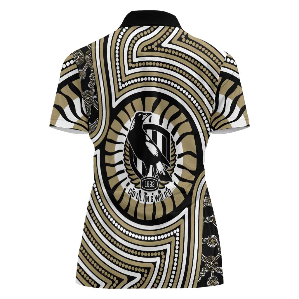 Collingwood Football Club Women Polo Shirt Indigenous Monochrome Dot Art Mascot Style