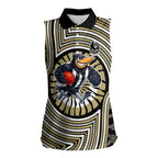 Collingwood Football Club Women Sleeveless Polo Shirt Indigenous Monochrome Dot Art Mascot Style