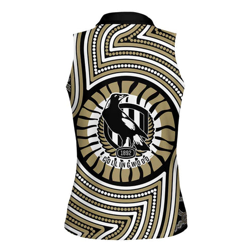 Collingwood Football Club Women Sleeveless Polo Shirt Indigenous Monochrome Dot Art Mascot Style