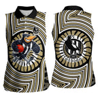 Collingwood Football Club Women Sleeveless Polo Shirt Indigenous Monochrome Dot Art Mascot Style
