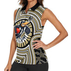 Collingwood Football Club Women Sleeveless Polo Shirt Indigenous Monochrome Dot Art Mascot Style