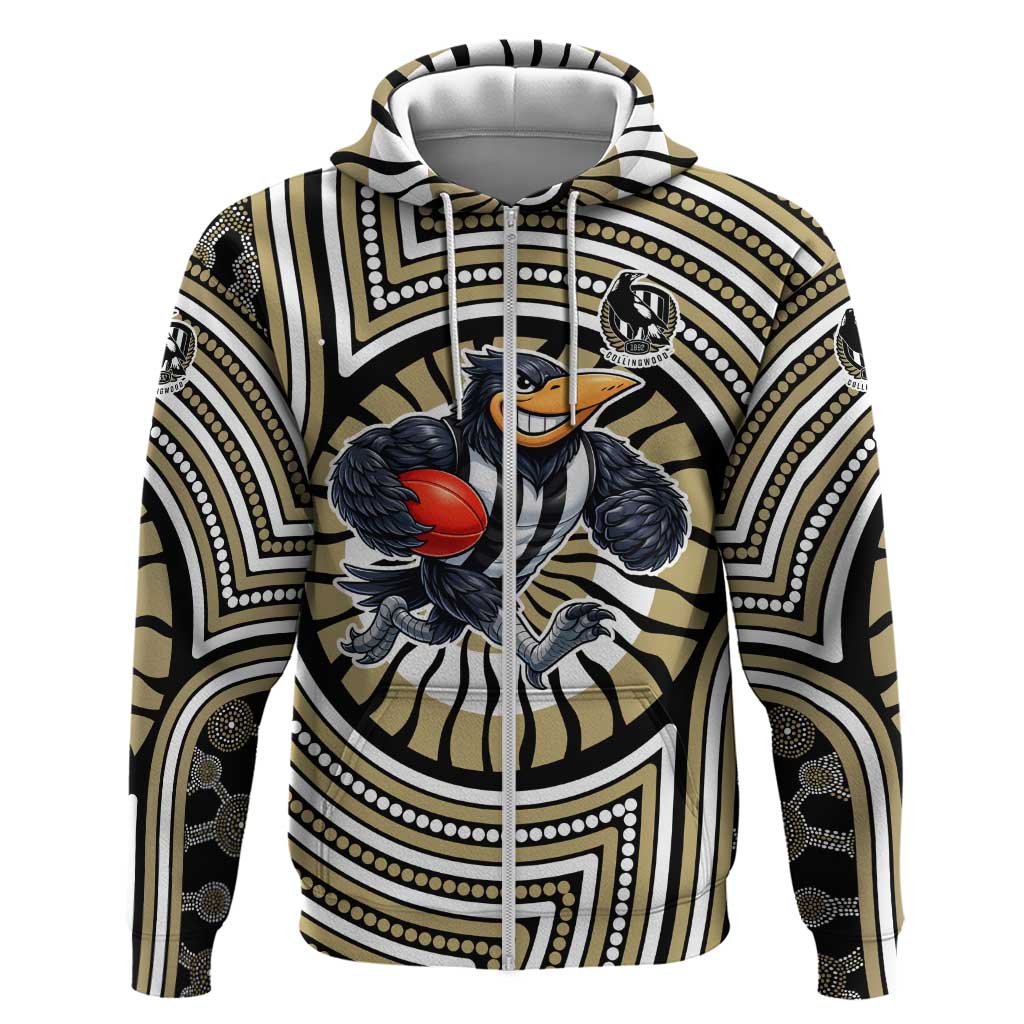 Collingwood Football Club Zip Hoodie Indigenous Monochrome Dot Art Mascot Style
