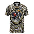 Collingwood Football Club Zipper Polo Shirt Indigenous Monochrome Dot Art Mascot Style